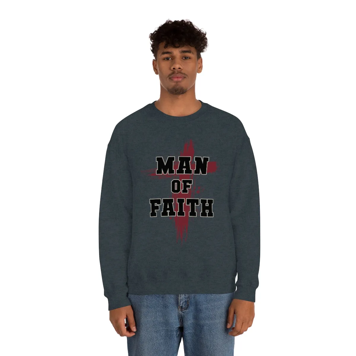 Man of Faith Unisex Heavy Blend Crewneck Sweatshirt - Perfect for Religious Apparel, Christian Gift, Comfortable and Stylish