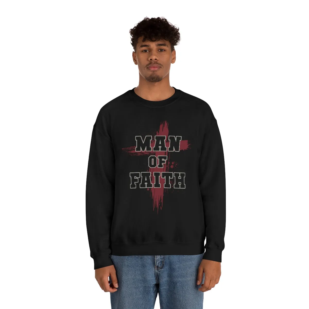 Man of Faith Unisex Heavy Blend Crewneck Sweatshirt - Perfect for Religious Apparel, Christian Gift, Comfortable and Stylish