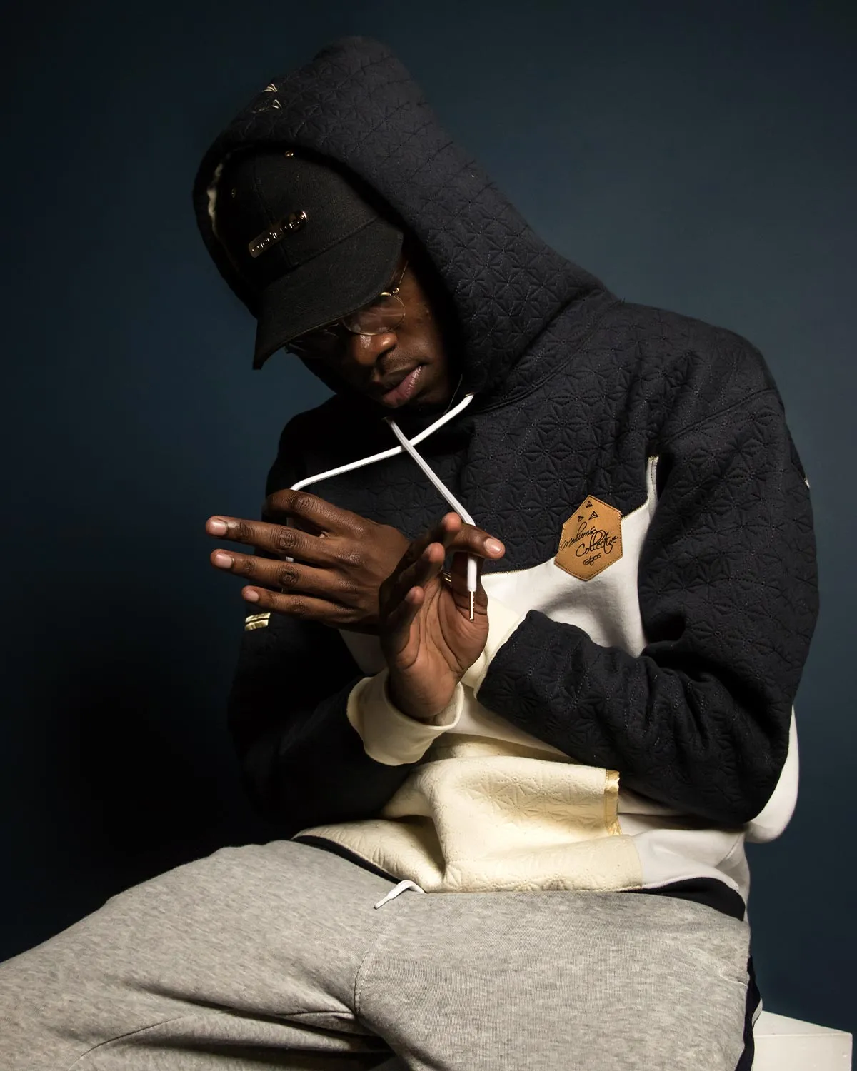Mediums Collective Quilted Cut & Sew Hoodie - Navy