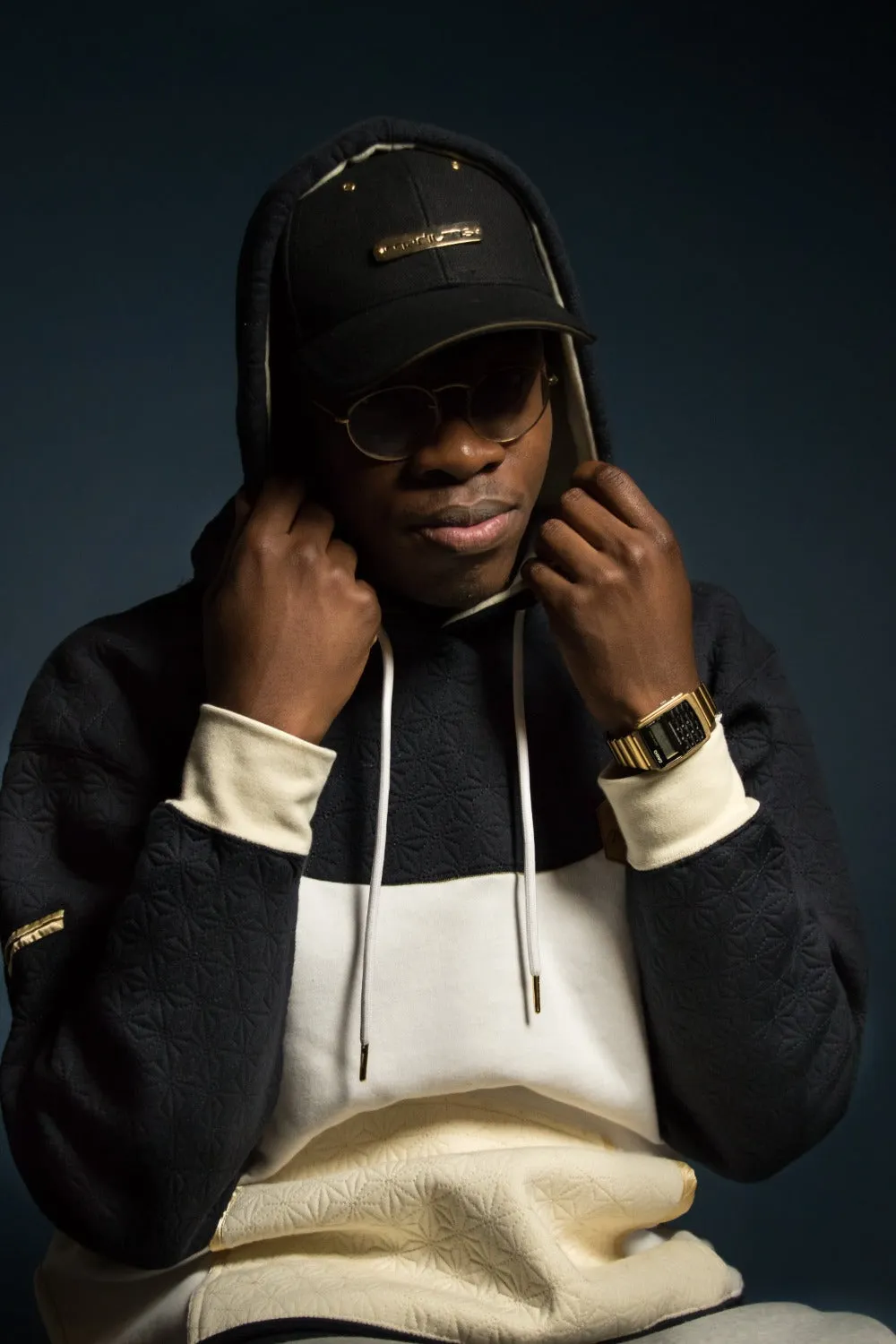Mediums Collective Quilted Cut & Sew Hoodie - Navy