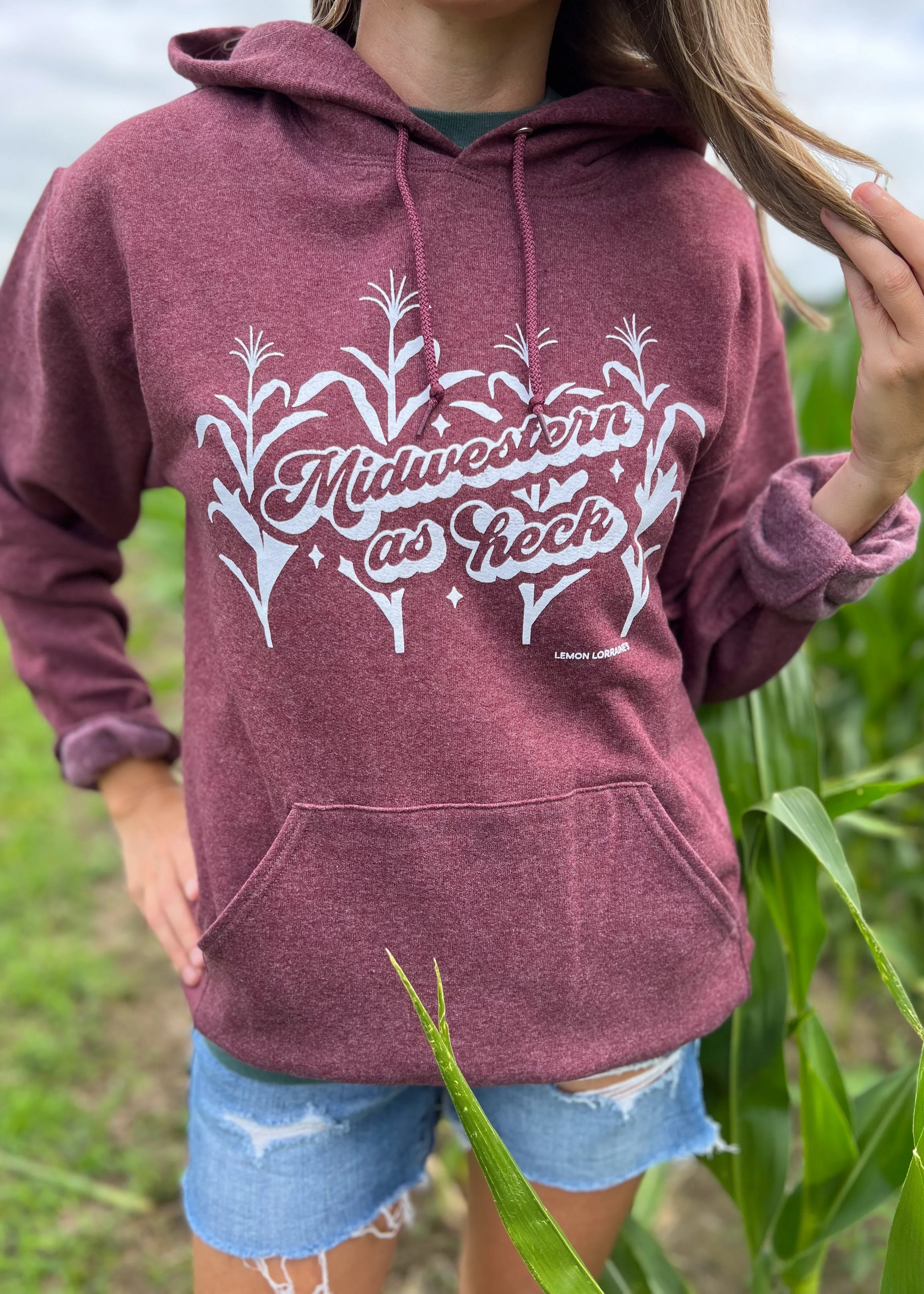 MIDWESTERN AS HECK - Heather Maroon Hoodie