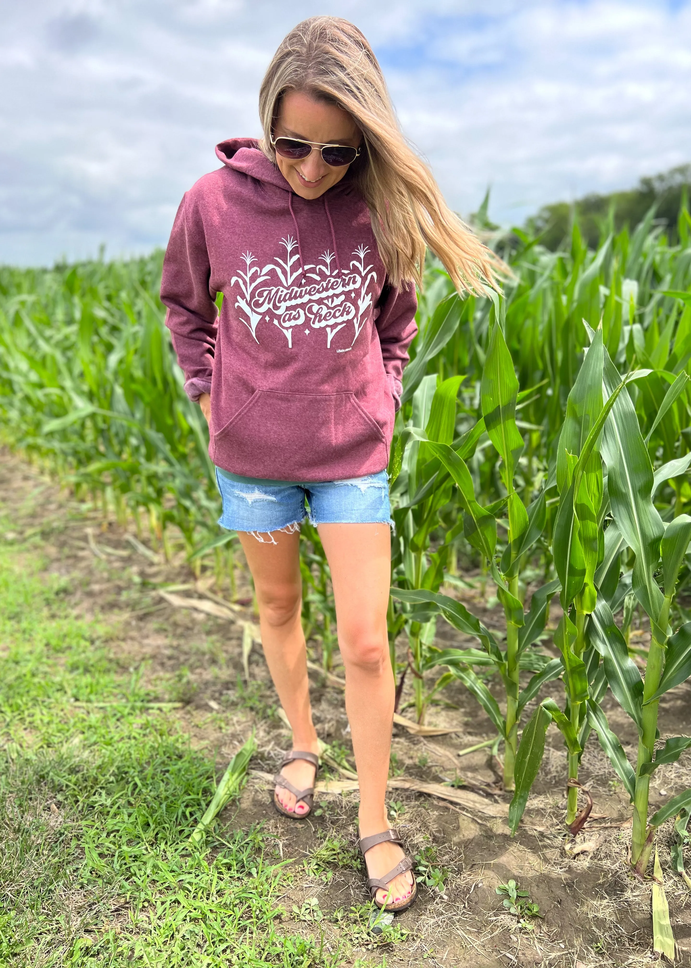 MIDWESTERN AS HECK - Heather Maroon Hoodie