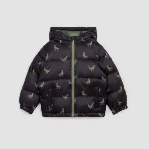 MTL- T-Rex Print on Black Hooded Packable (Black)