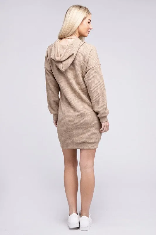 Nuvi Apparel Pocket Drawstring Hooded Dress