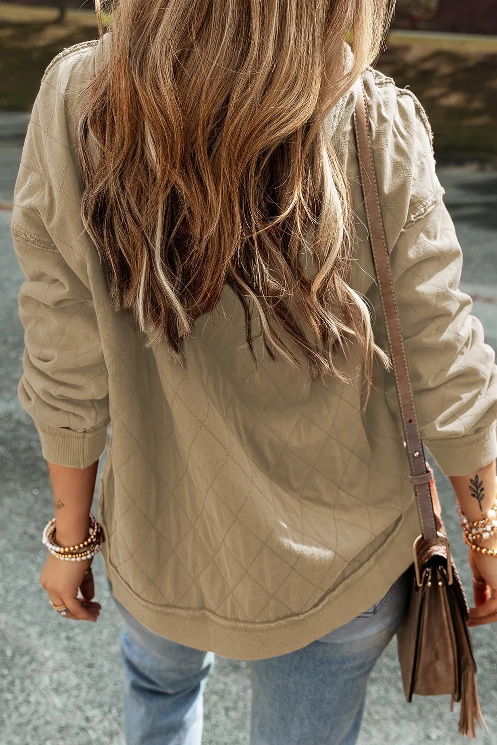Parchment Quilted Patchwork Exposed Seam Hoodie