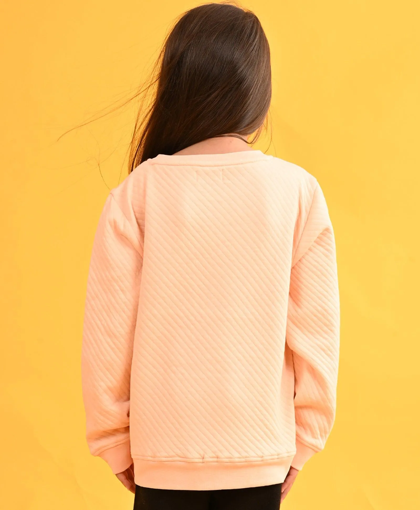 PEACH QUILTED GIRLS SWEATSHIRT - PEACH