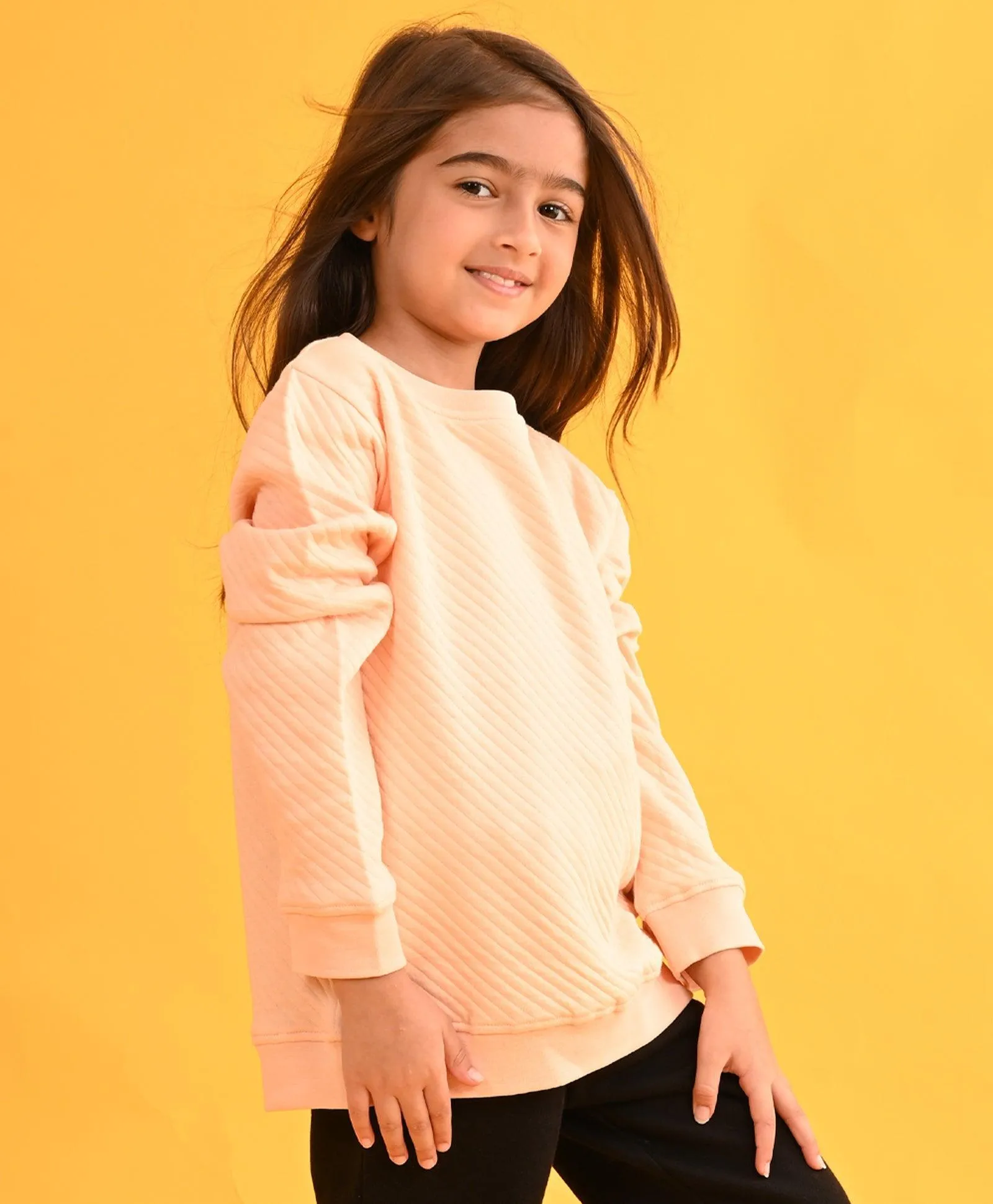 PEACH QUILTED GIRLS SWEATSHIRT - PEACH