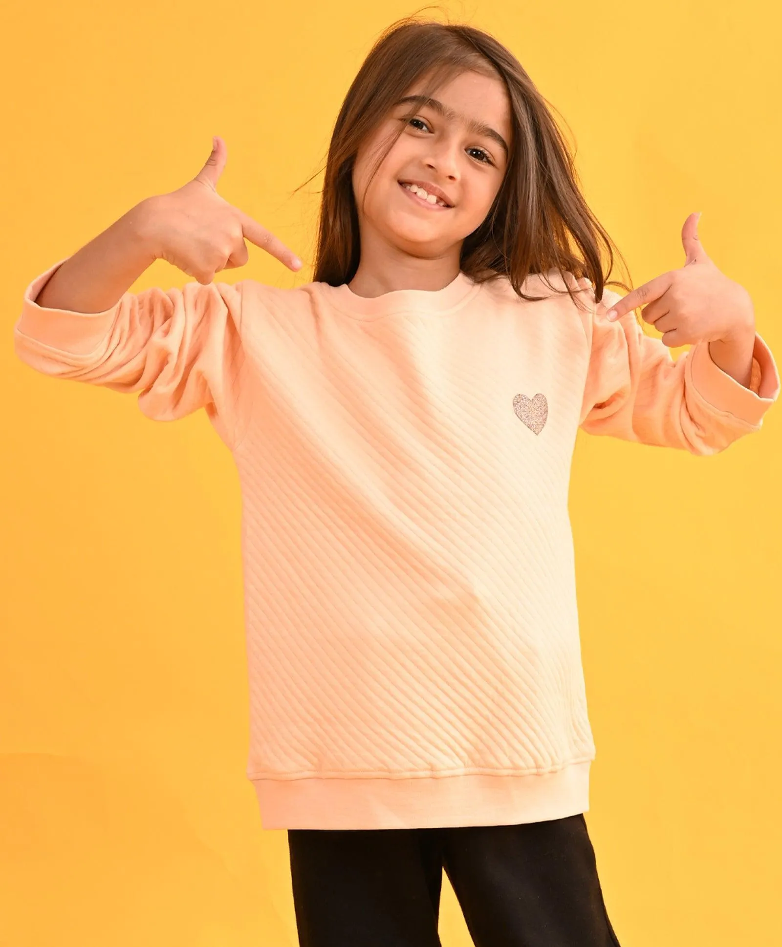 PEACH QUILTED GIRLS SWEATSHIRT - PEACH