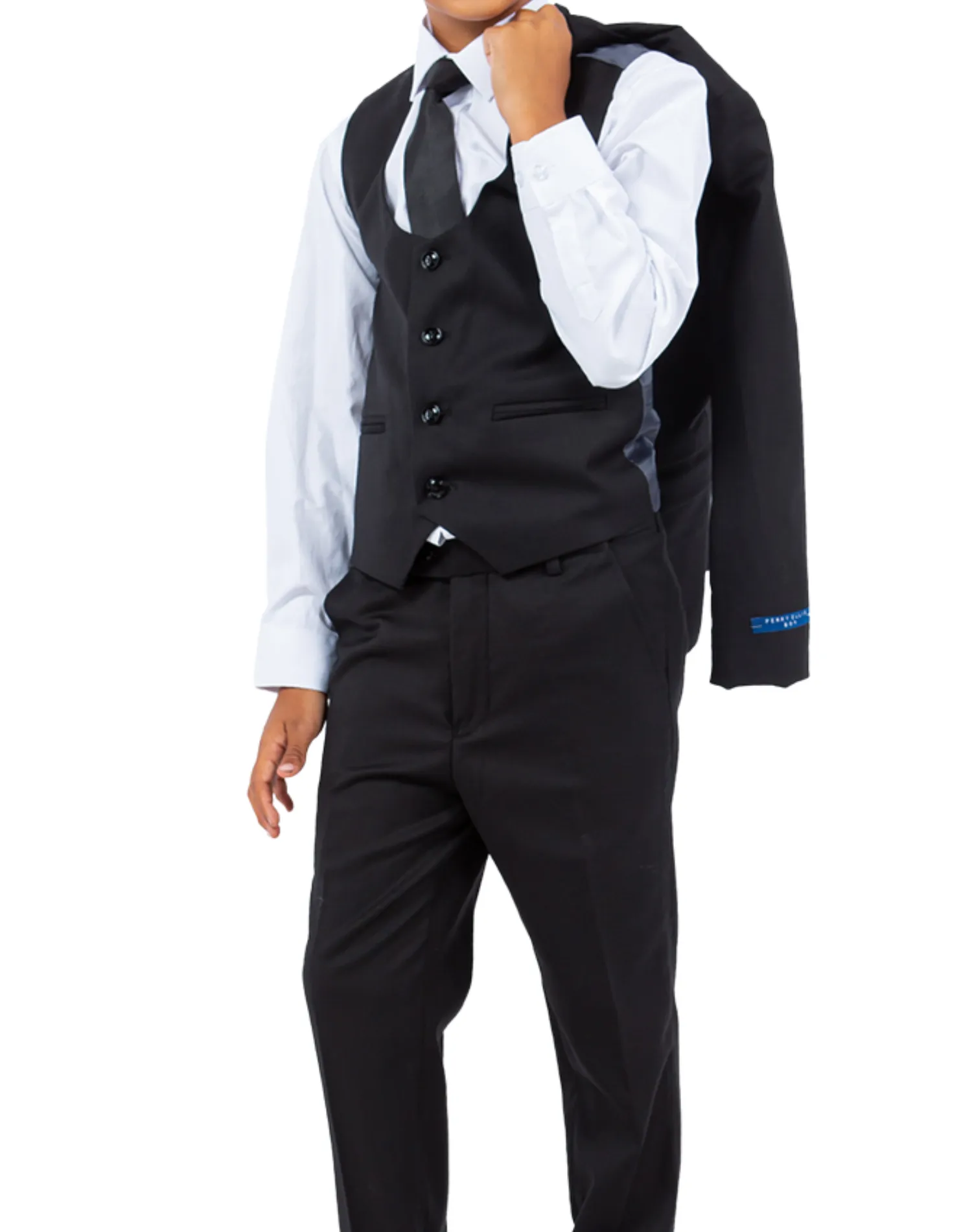 Perry Ellis Portfolio Solid 5 Piece Boy's Suit - Black