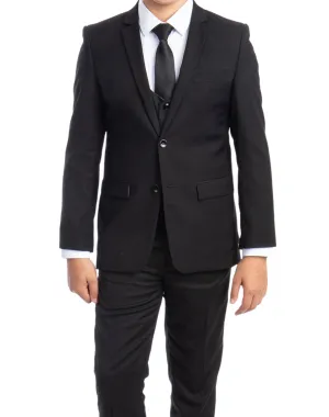 Perry Ellis Portfolio Solid 5 Piece Boy's Suit - Black