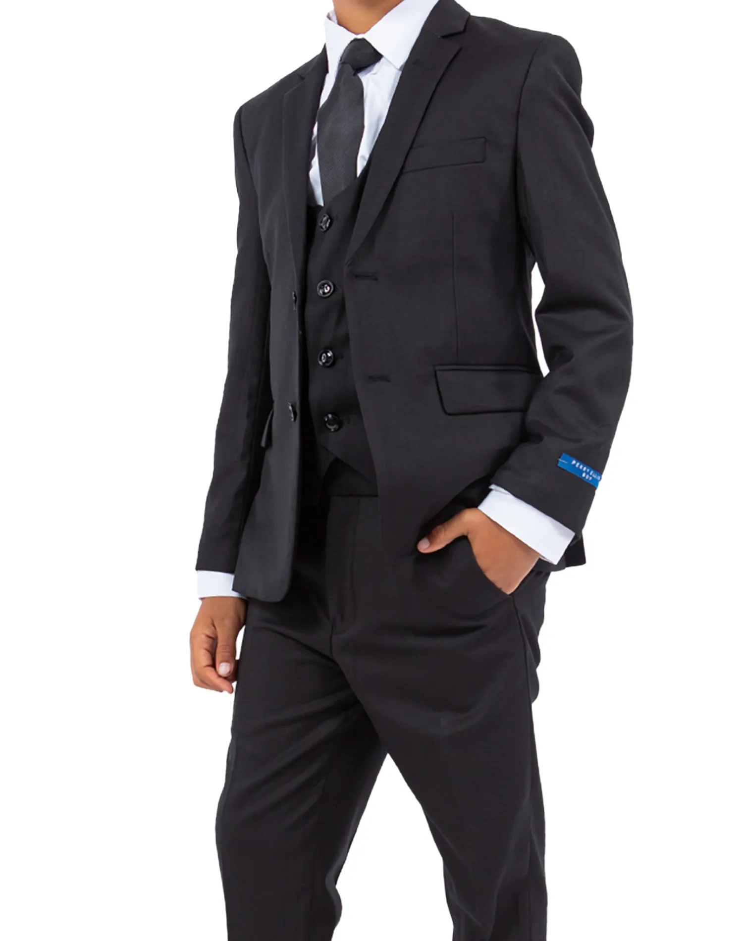 Perry Ellis Portfolio Solid 5 Piece Boy's Suit - Black