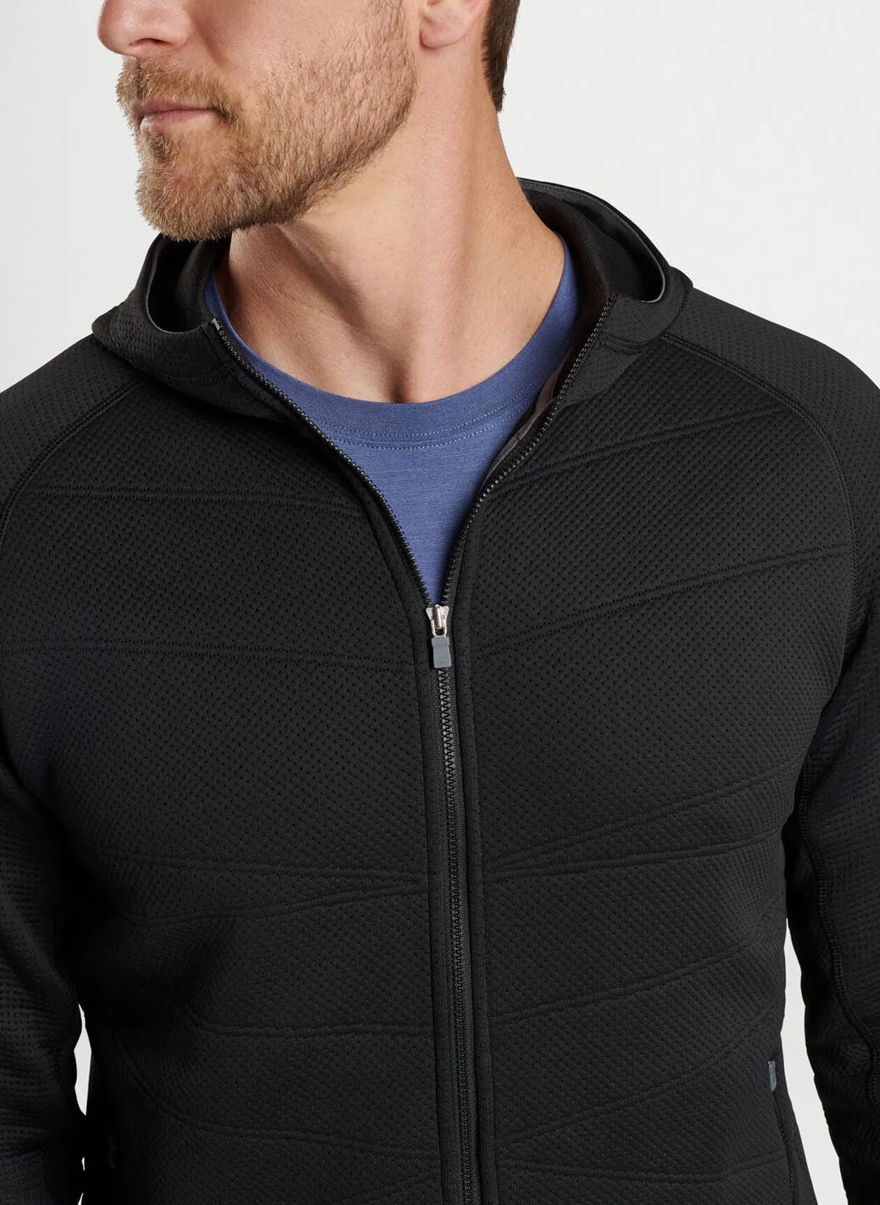 Peter Millar Mens Tailored Fit Orion Performance Quilted Hoodie - BLACK