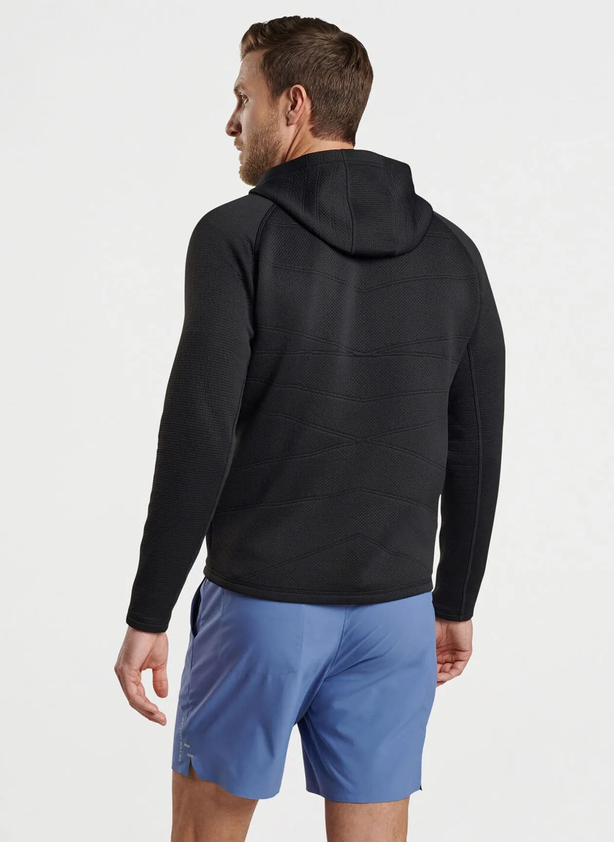 Peter Millar Mens Tailored Fit Orion Performance Quilted Hoodie - BLACK