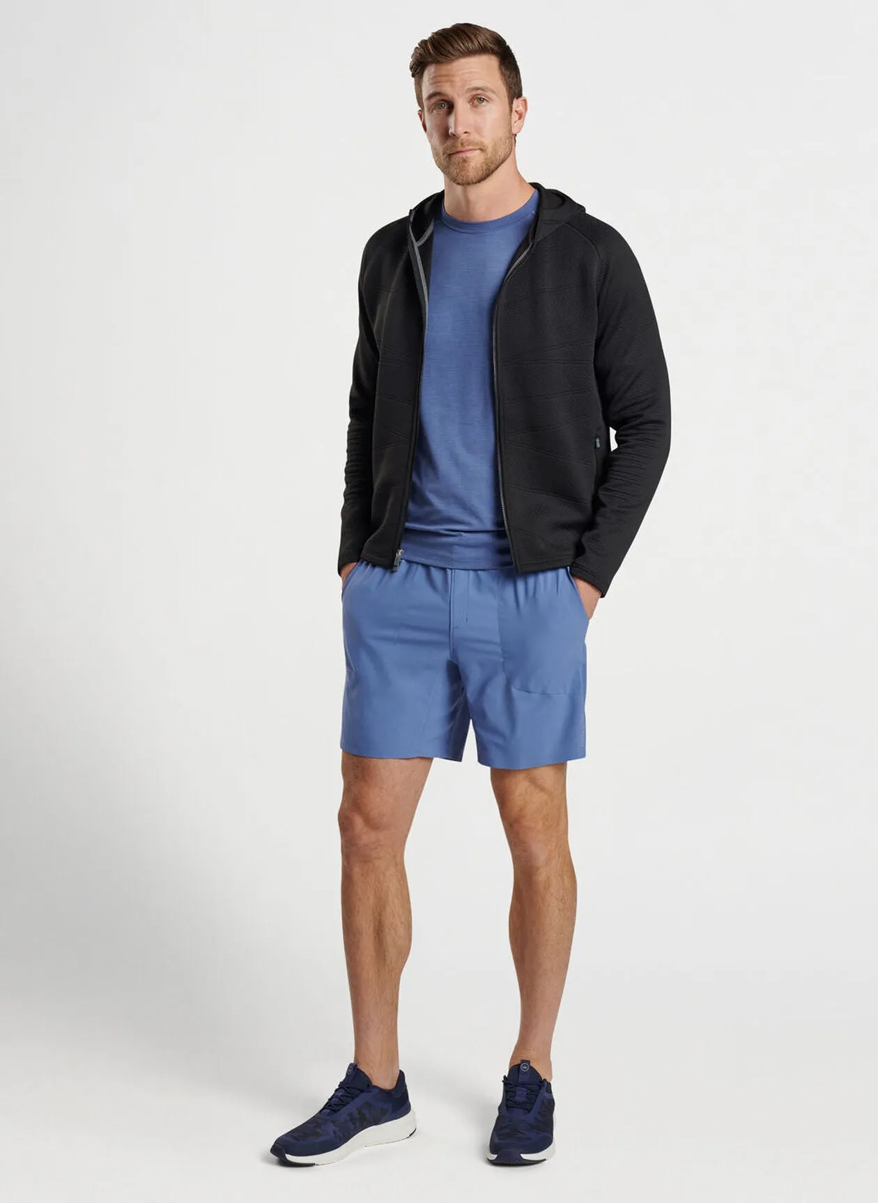 Peter Millar Mens Tailored Fit Orion Performance Quilted Hoodie - BLACK