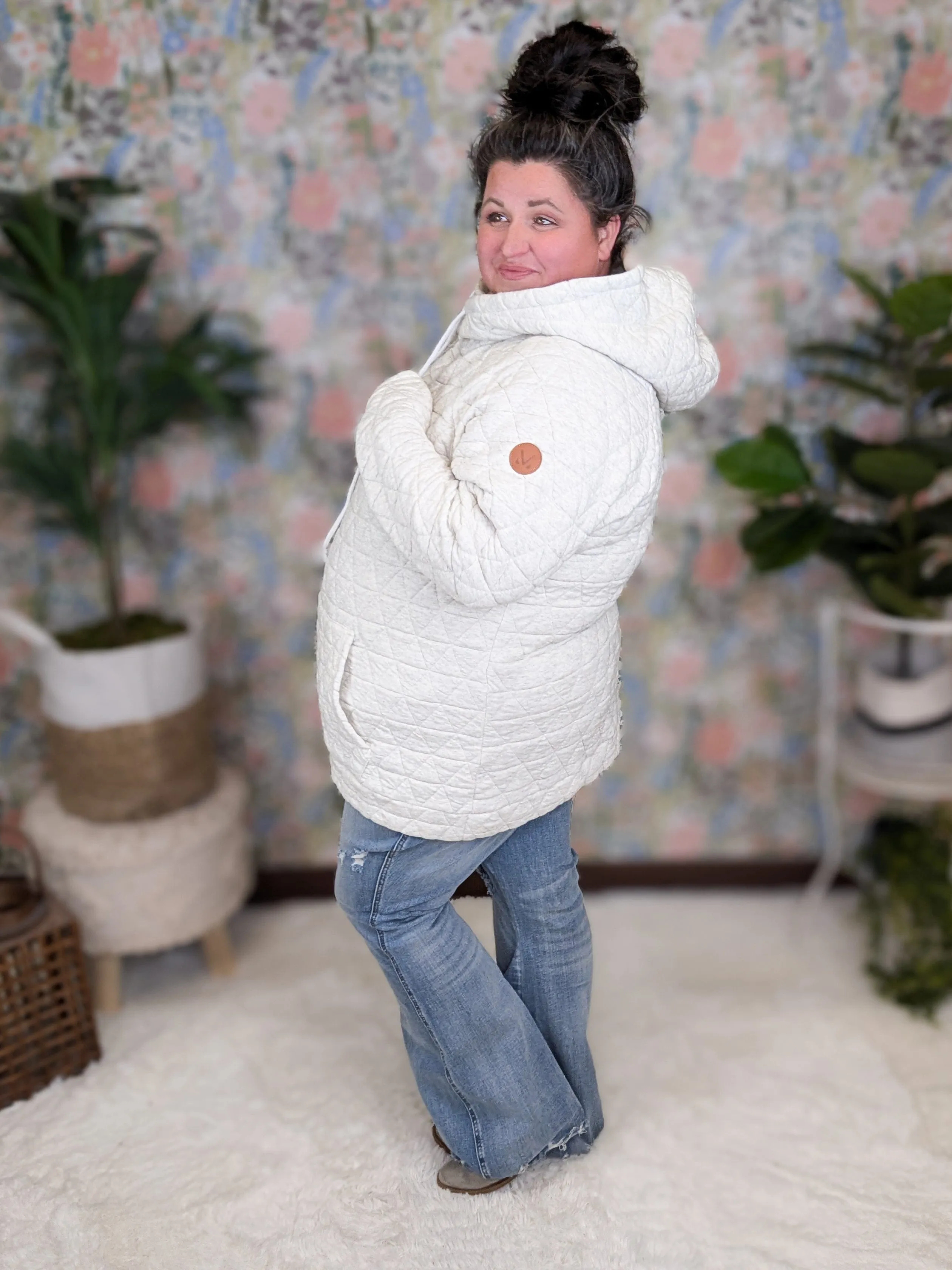 PHC- Quilted Asymmetrical Zip Hoodie in Oatmeal