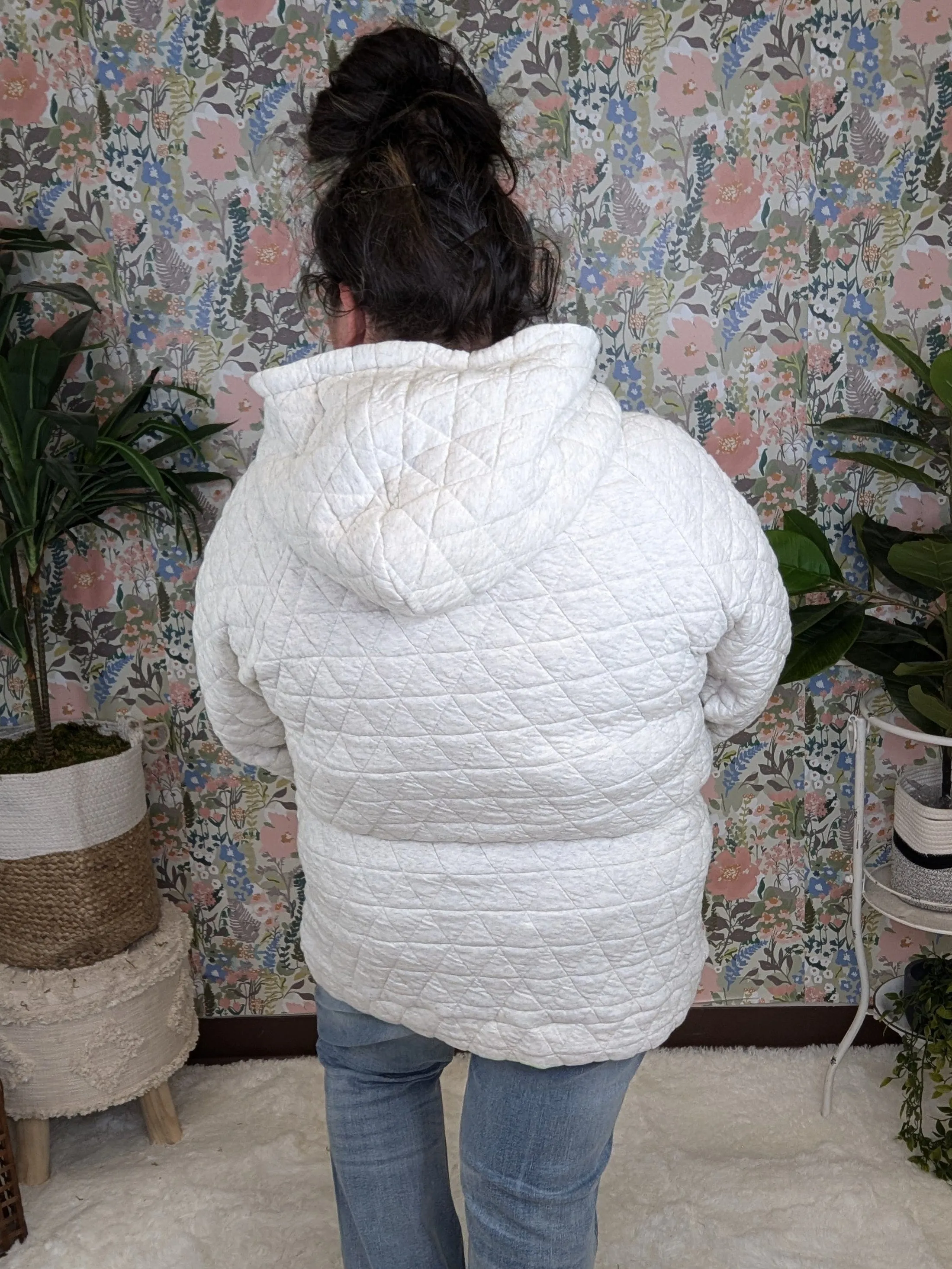 PHC- Quilted Asymmetrical Zip Hoodie in Oatmeal