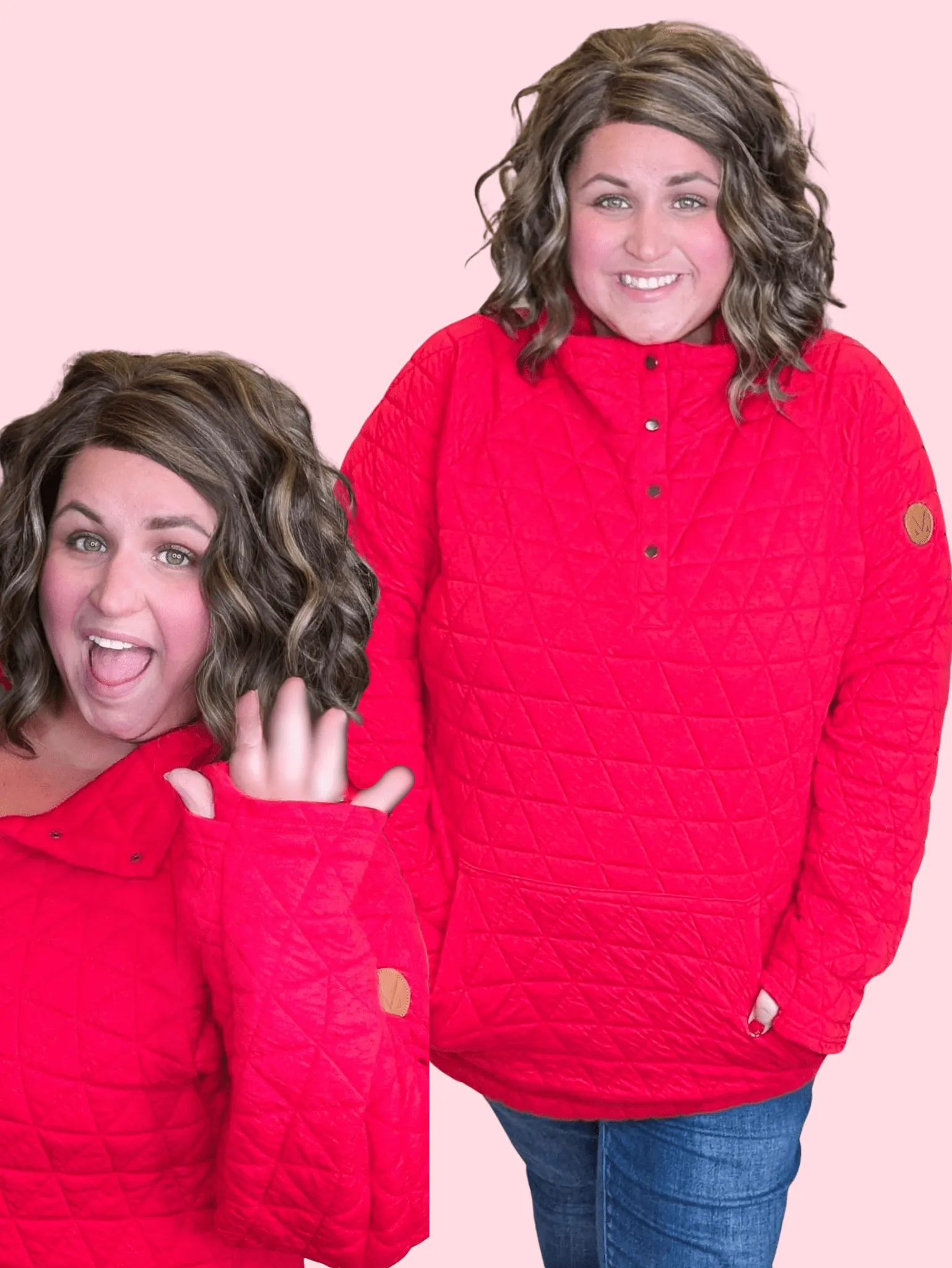 PHC- Quilted Half Snap Pullover in Red