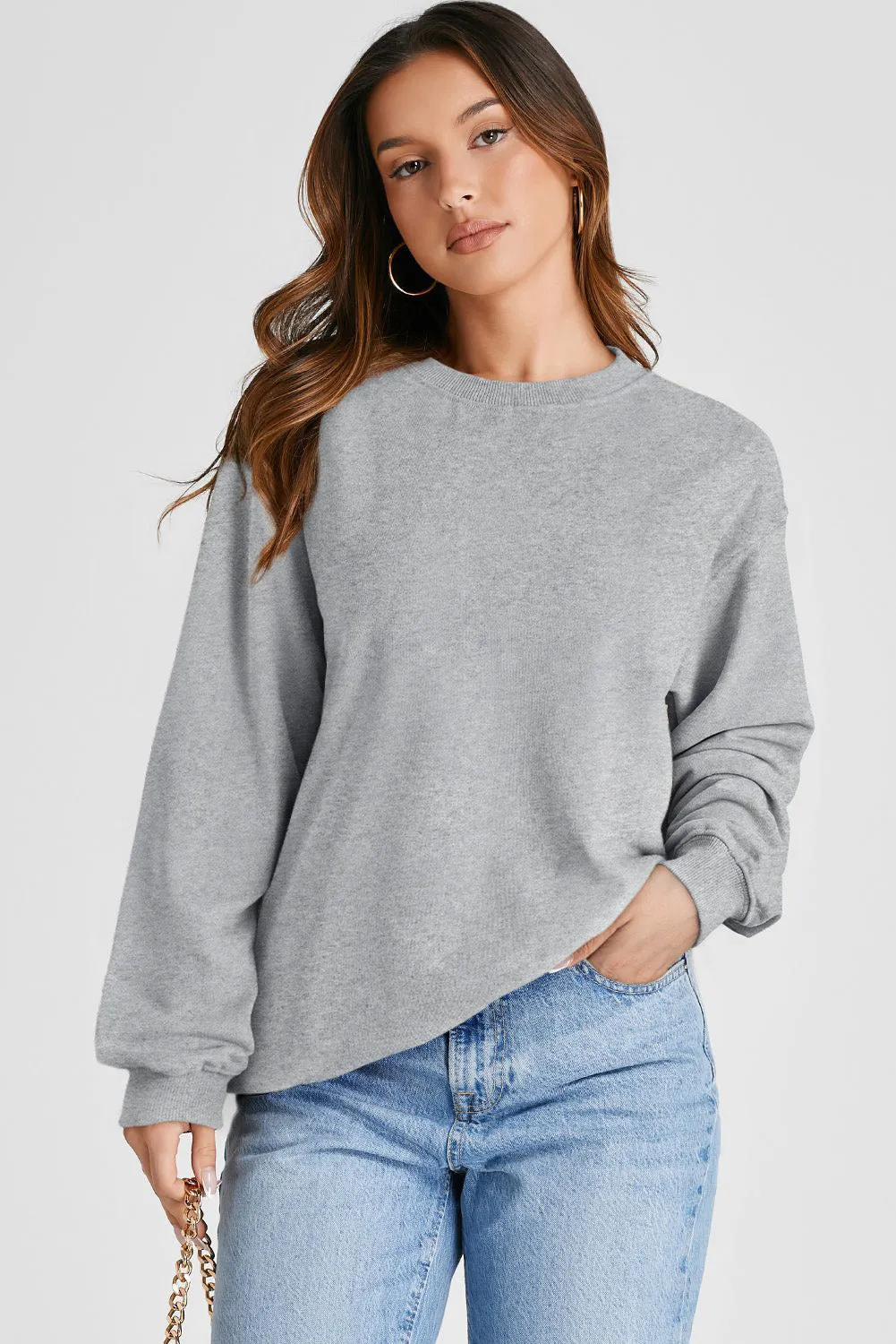 Plain Drop Shoulder Pullover Sweatshirt