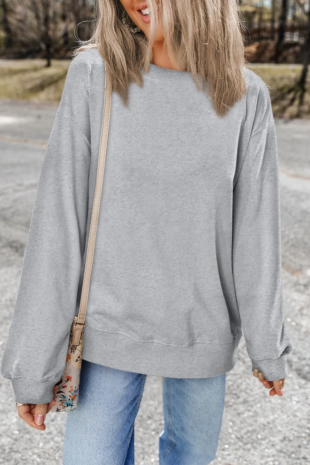 Plain Drop Shoulder Pullover Sweatshirt