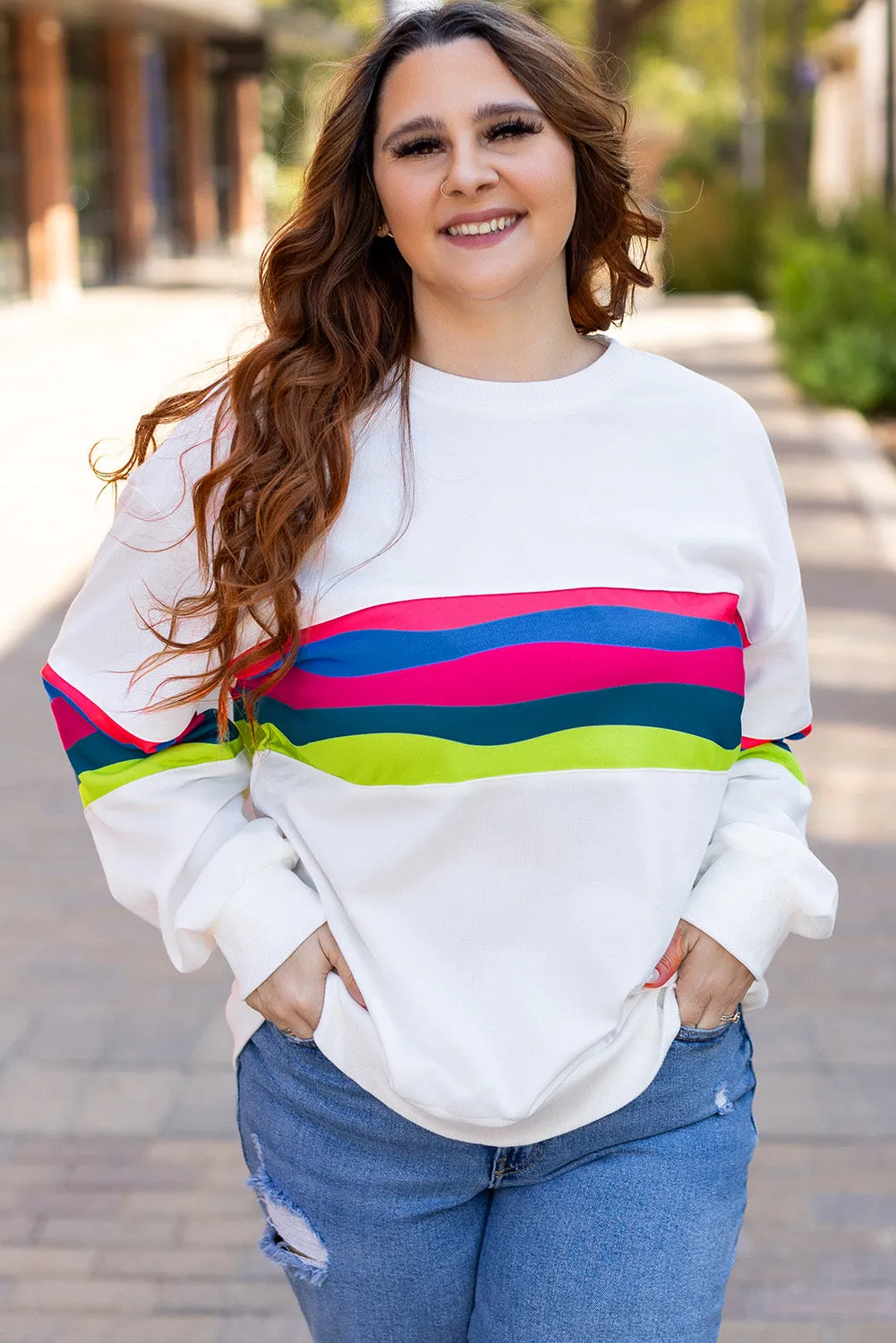 Plus Size Colorful Striped Sweatshirt
