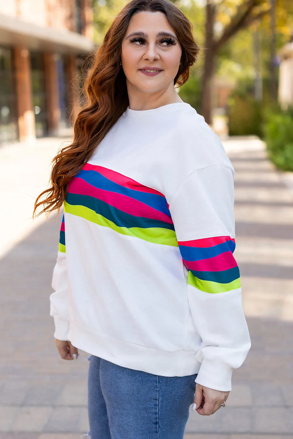 Plus Size Colorful Striped Sweatshirt