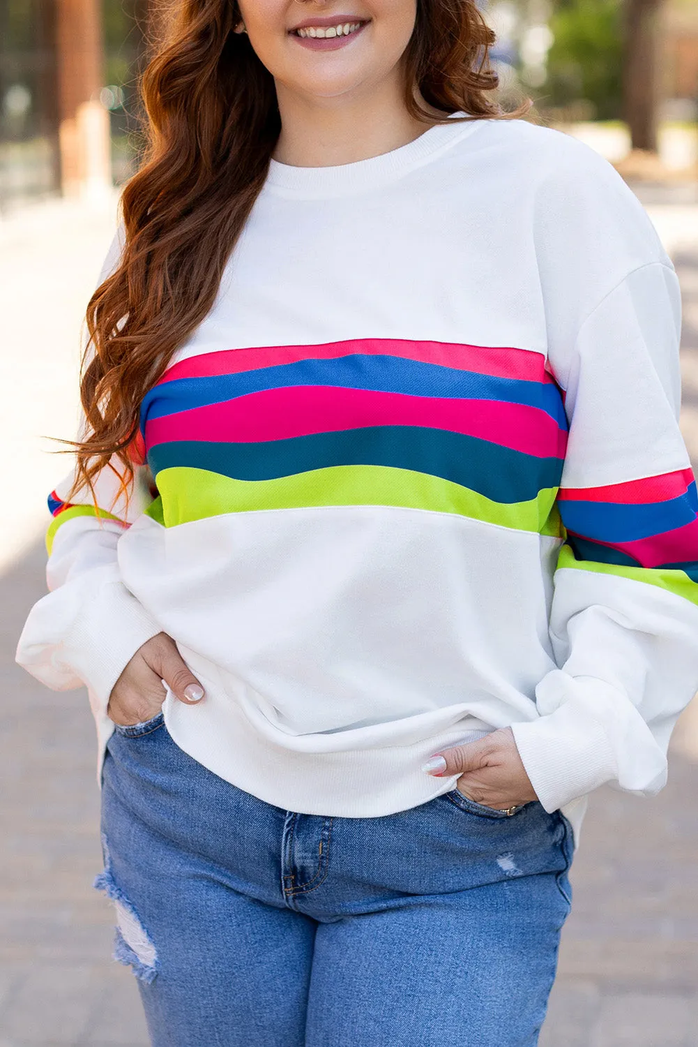 Plus Size Colorful Striped Sweatshirt
