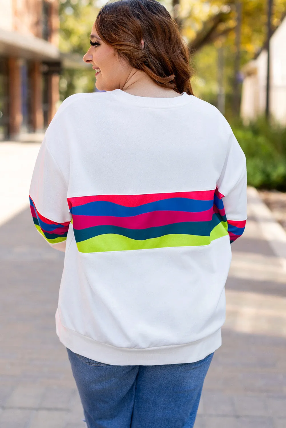 Plus Size Colorful Striped Sweatshirt