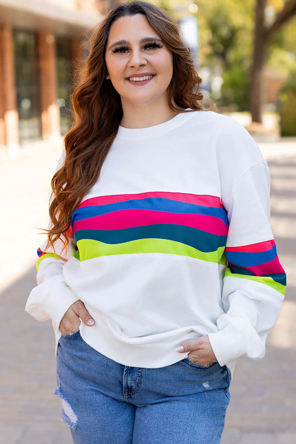 Plus Size Colorful Striped Sweatshirt