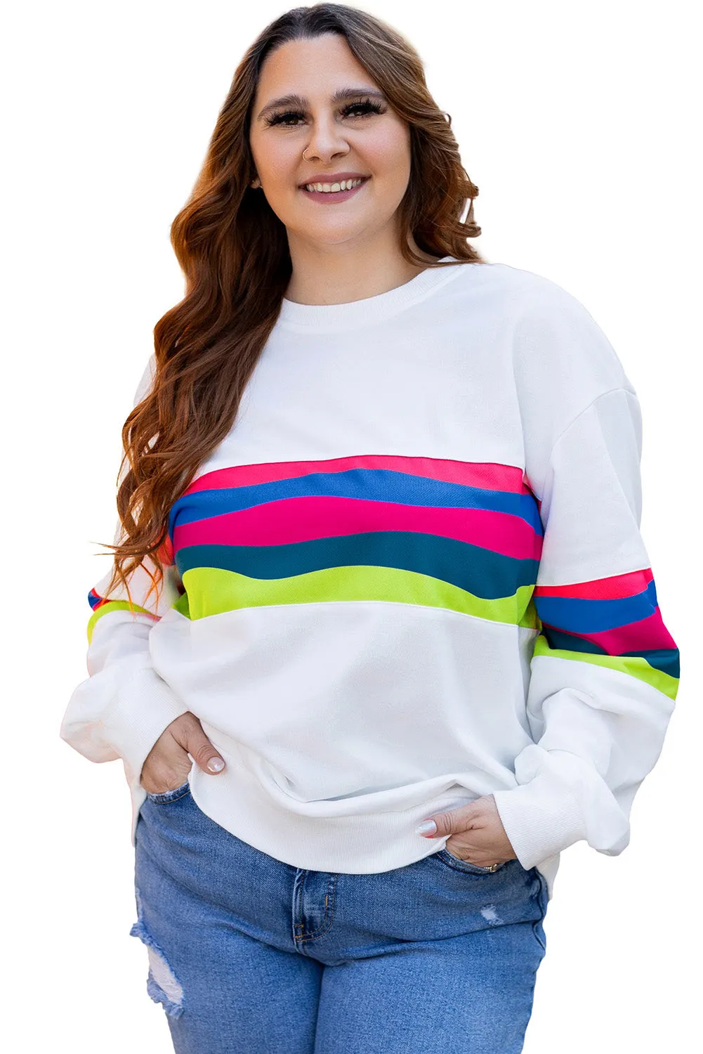 Plus Size Colorful Striped Sweatshirt