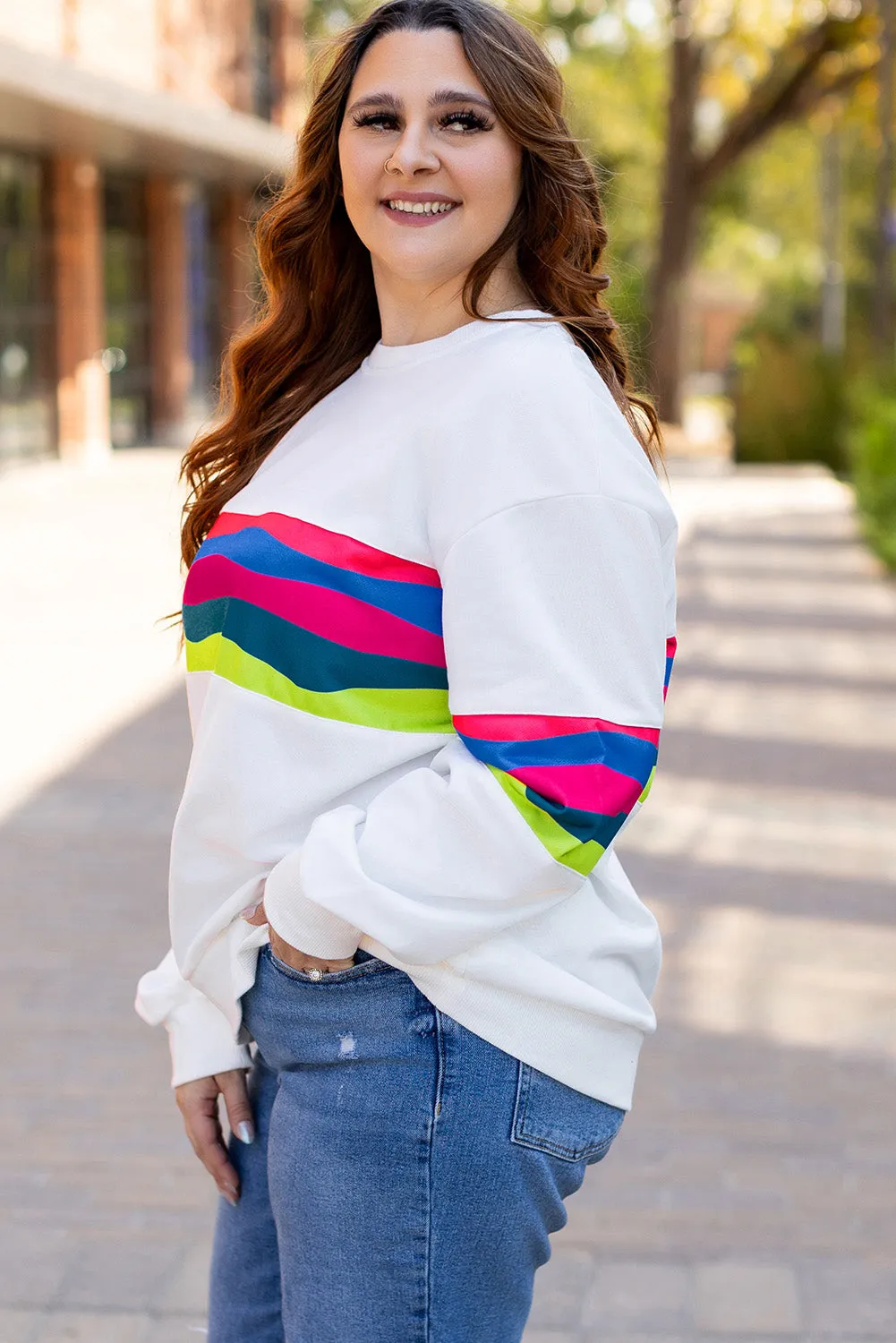 Plus Size Colorful Striped Sweatshirt