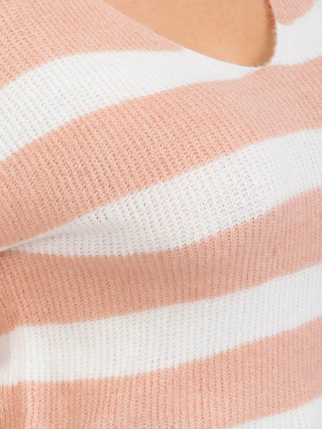 PLUS SIZE LONG SLEEVES PULLOVER V-NECK COLORBLOCK STRIPES SWEATER