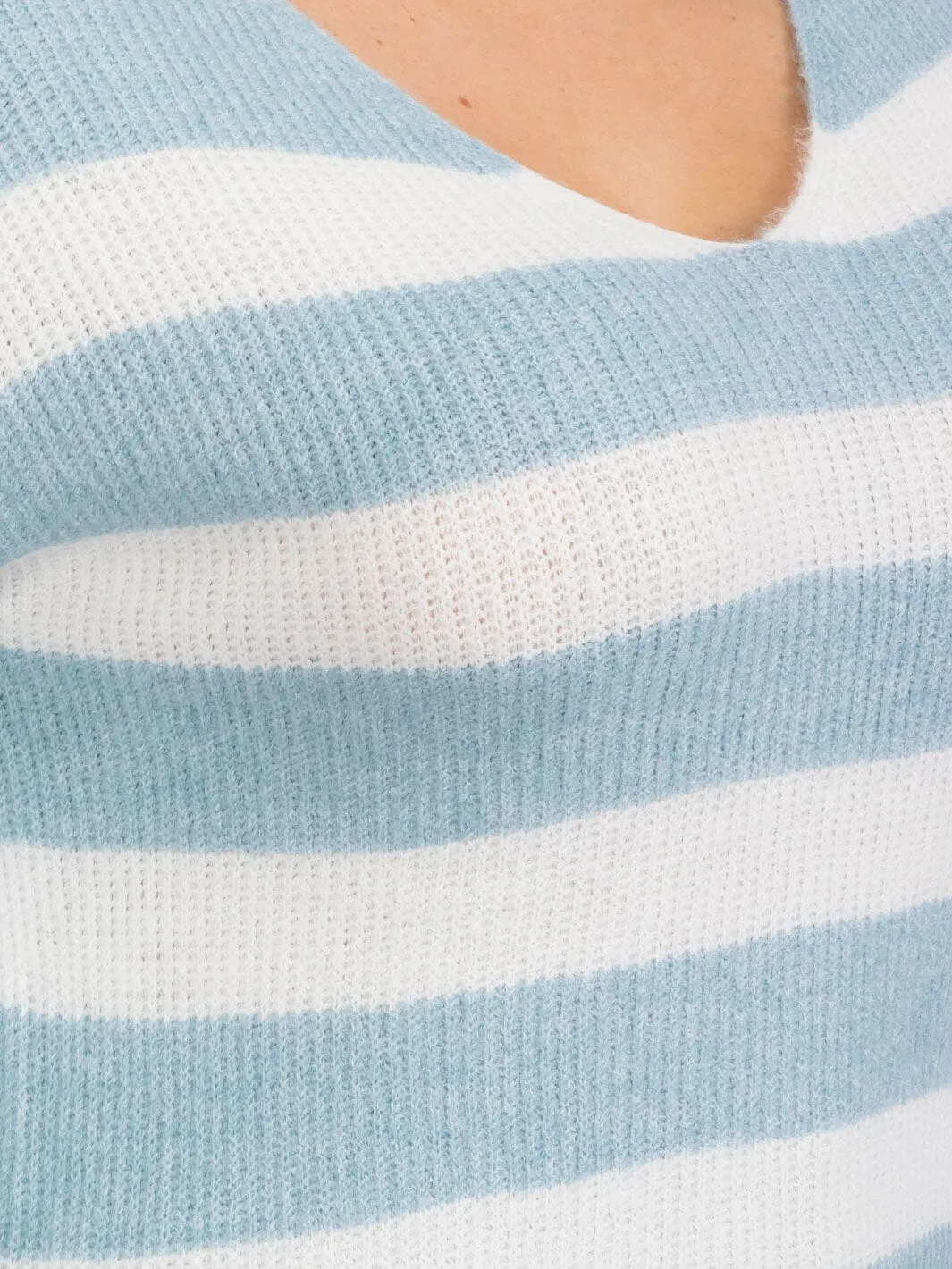 PLUS SIZE LONG SLEEVES PULLOVER V-NECK COLORBLOCK STRIPES SWEATER