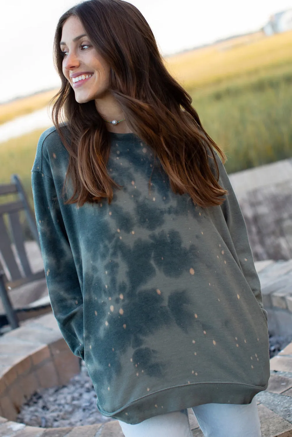 Printed Tie Dye Print Side Pockets Pullover Sweatshirt