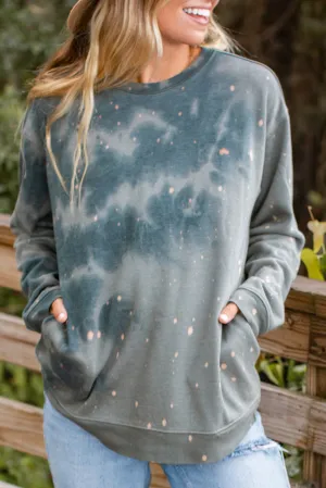 Printed Tie Dye Print Side Pockets Pullover Sweatshirt