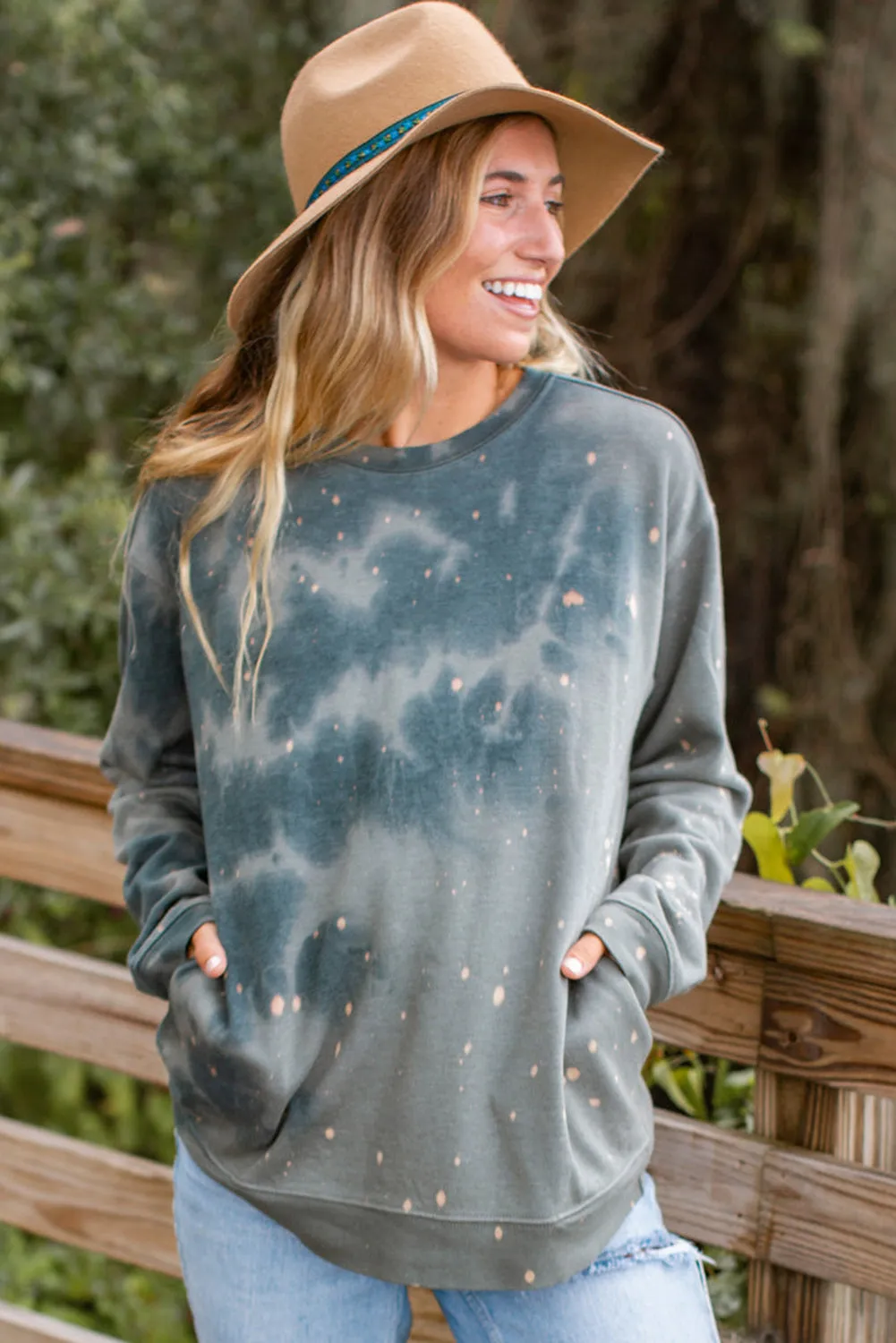 Printed Tie Dye Print Side Pockets Pullover Sweatshirt