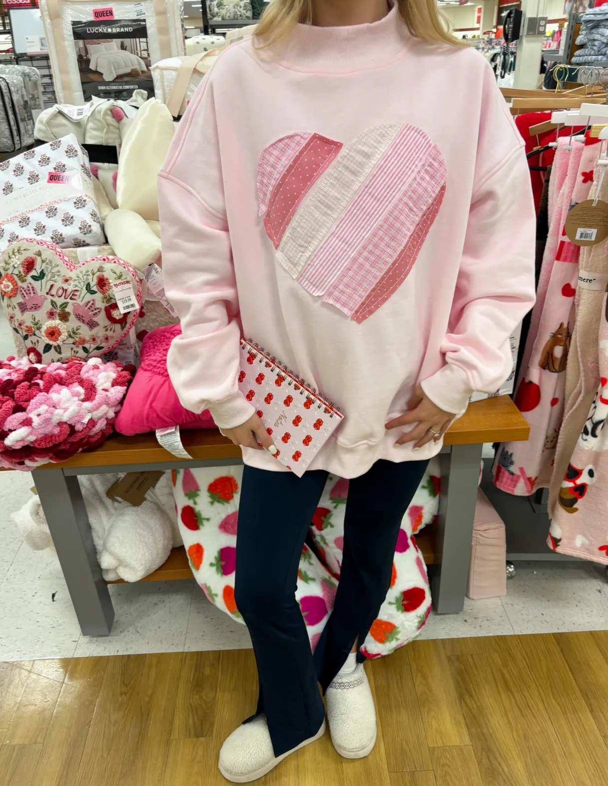 Quilted Pink Heart Mockneck