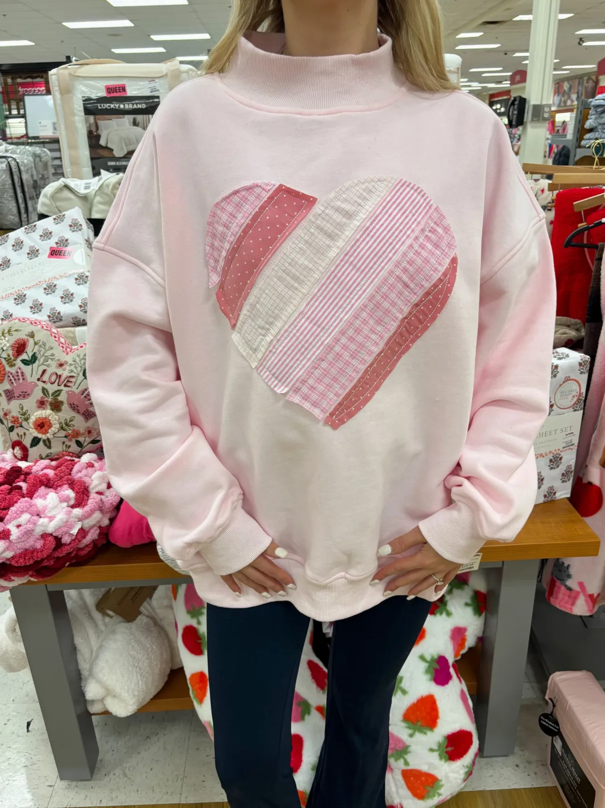 Quilted Pink Heart Mockneck