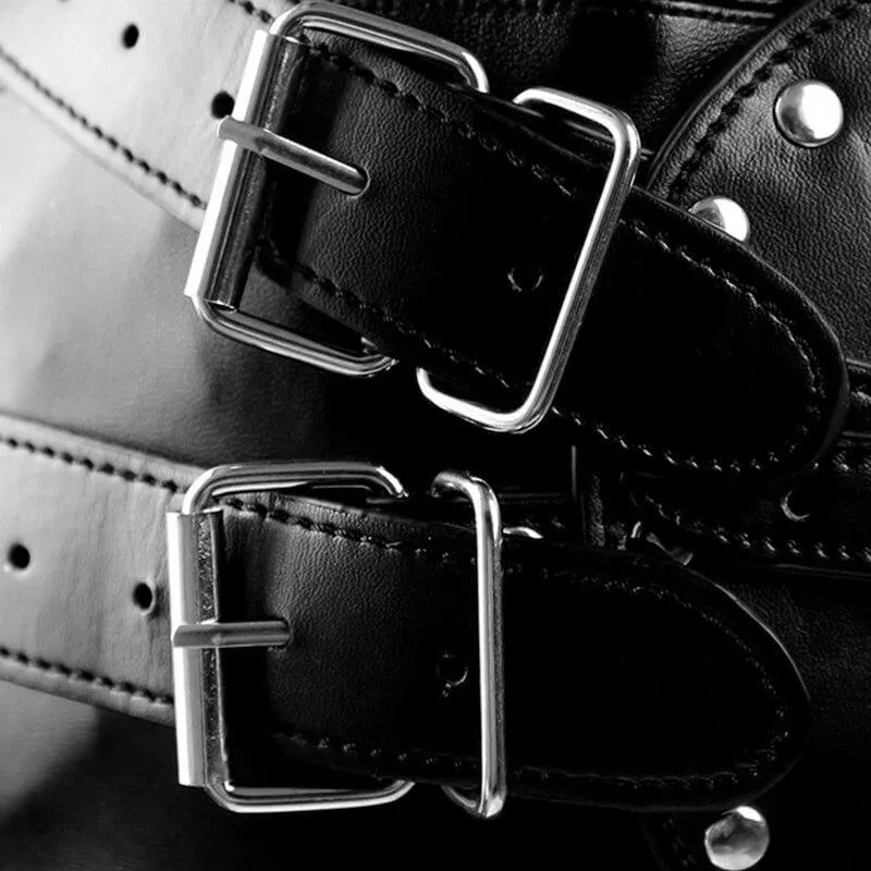 "Steampunk Knight" - Unisex Leather Rivet Mask With Mouth Zip&Collar Handcraft Blindfold Open Mouth Slave Bondage