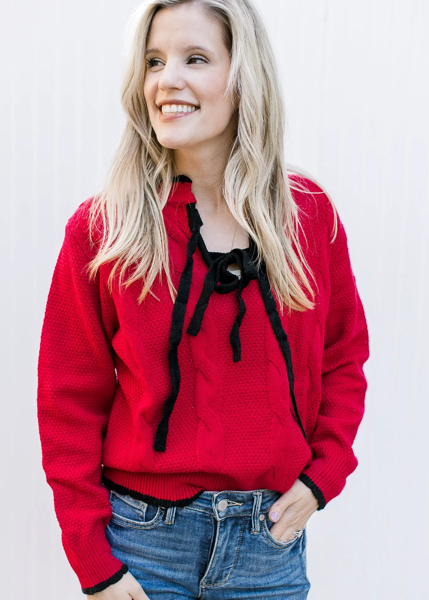 Red and Black Bowed Sweater B