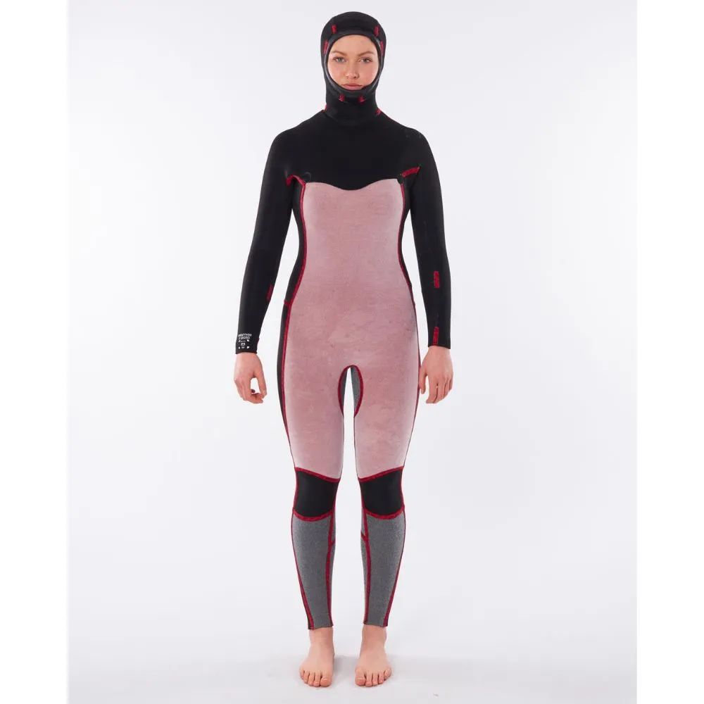 RIP CURL WMS DAWN PATROL 5/4 CHEST ZIP HOODED BLACK