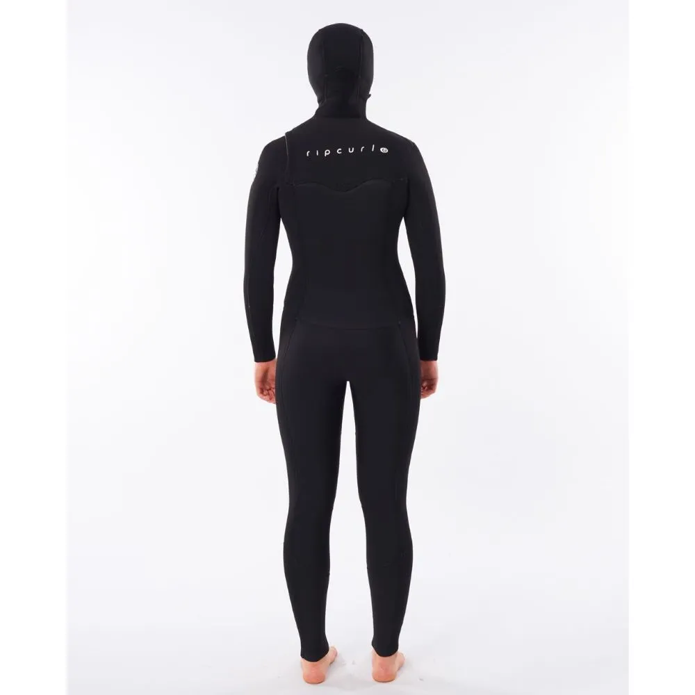 RIP CURL WMS DAWN PATROL 5/4 CHEST ZIP HOODED BLACK