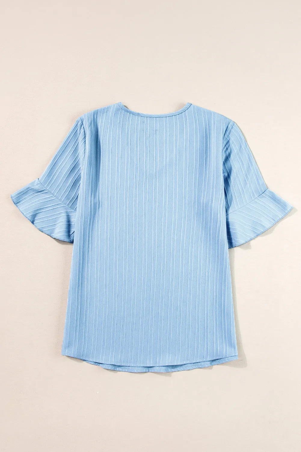 Ruffled V Neck Textured Top