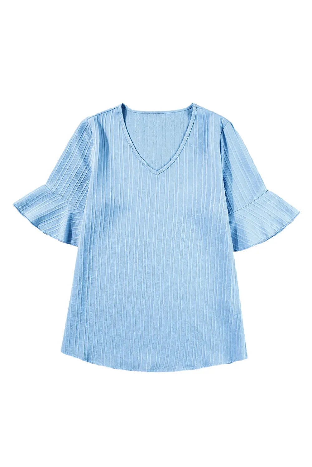 Ruffled V Neck Textured Top