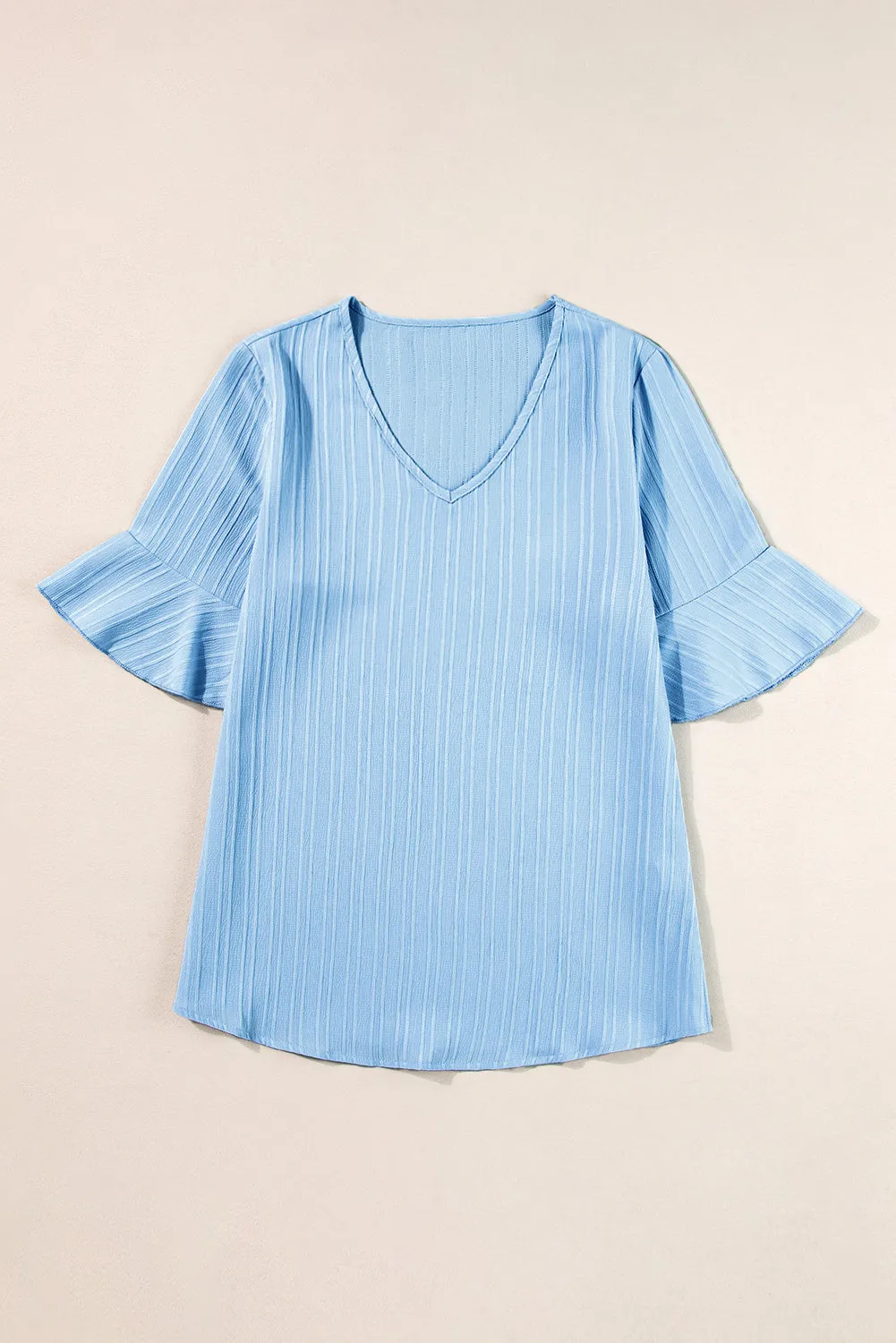 Ruffled V Neck Textured Top