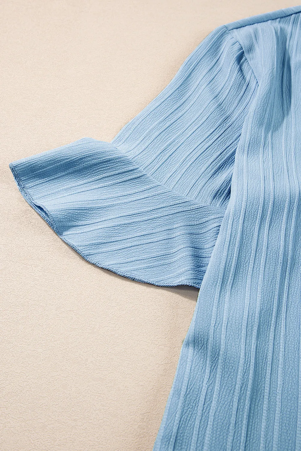 Ruffled V Neck Textured Top