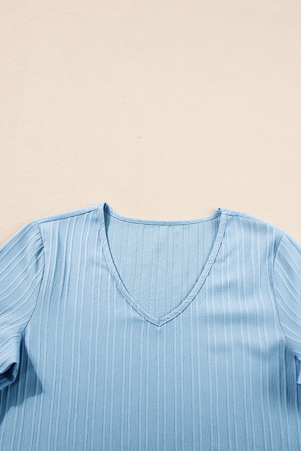 Ruffled V Neck Textured Top