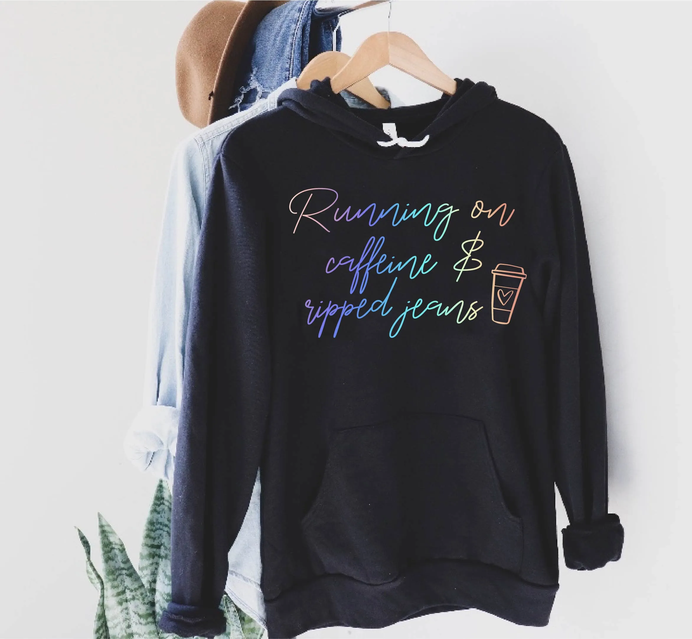 Running On Caffeine And Ripped Jeans Hoodie | Soft Unisex Fleece Hoodie