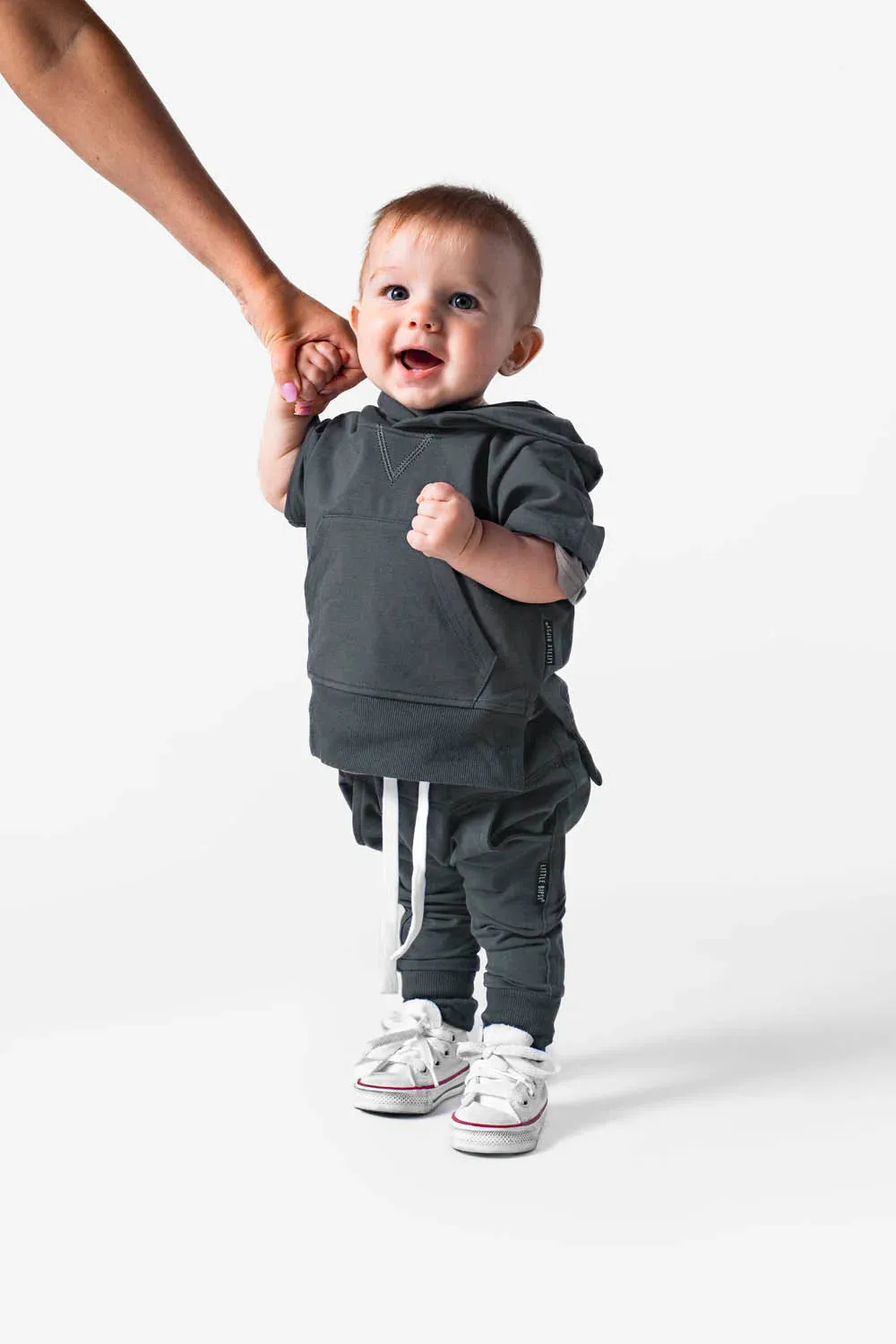 SHORT SLEEVE HOODIE - PEWTER