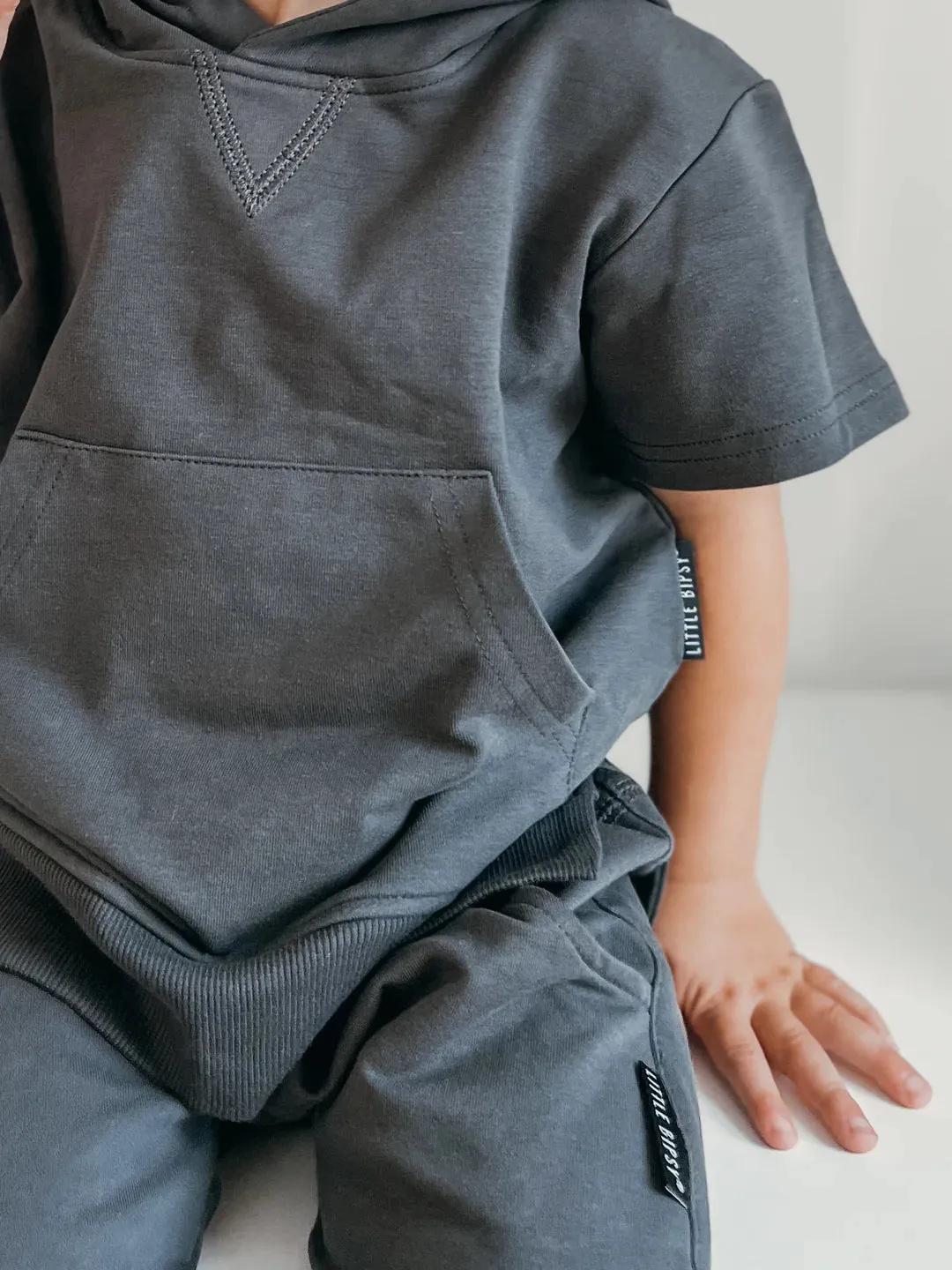 SHORT SLEEVE HOODIE - PEWTER