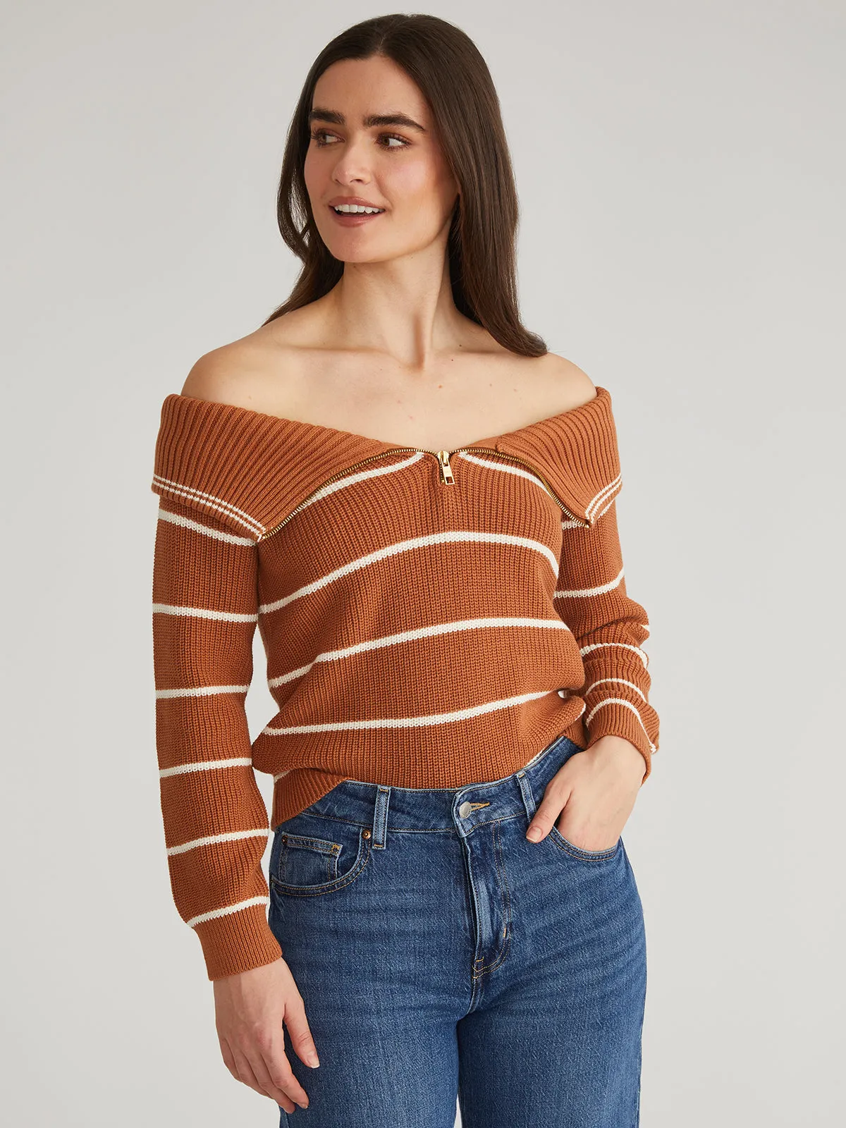 Sierra: Stripe Off Shoulder Pullover